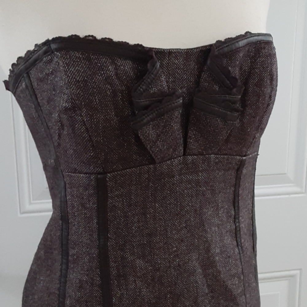 Bebe Brown Tweed Dress Leather Trim 8